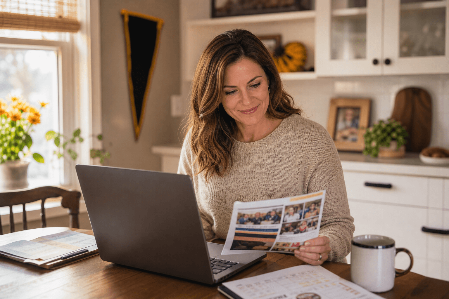 A PTO volunteer planning school communications at home